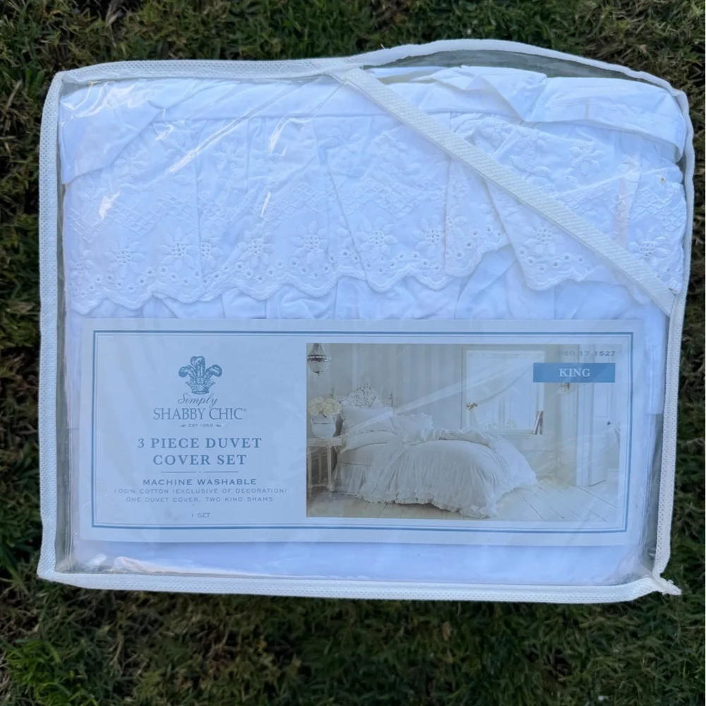 Simply Shabby Chic White Petticoat Lace Ruffled King 3-Piece Duvet Cover Set HTF